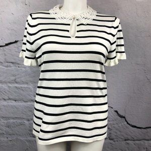 Karl Lagerfeld short ruffle sleeve striped sweater